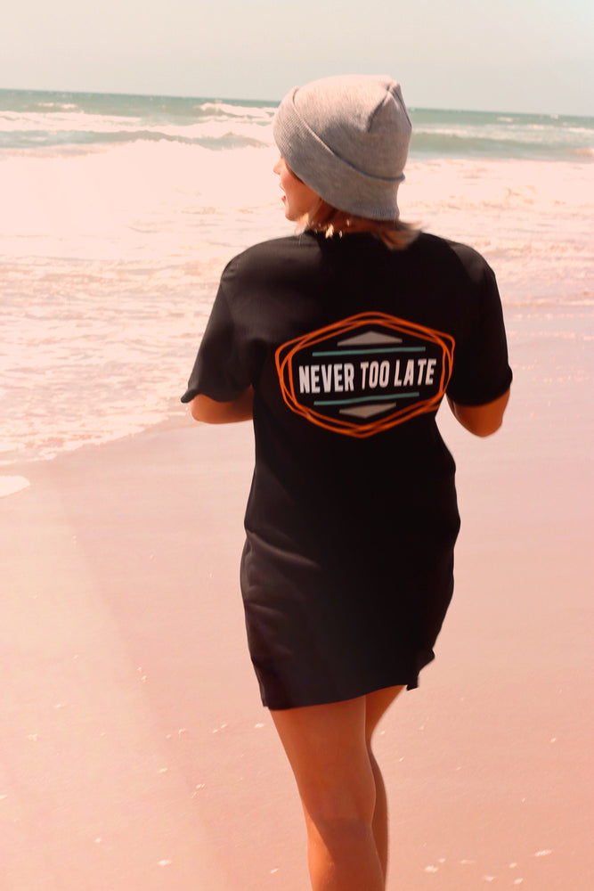 "Never Too Late" Tshirt Dress (Black)